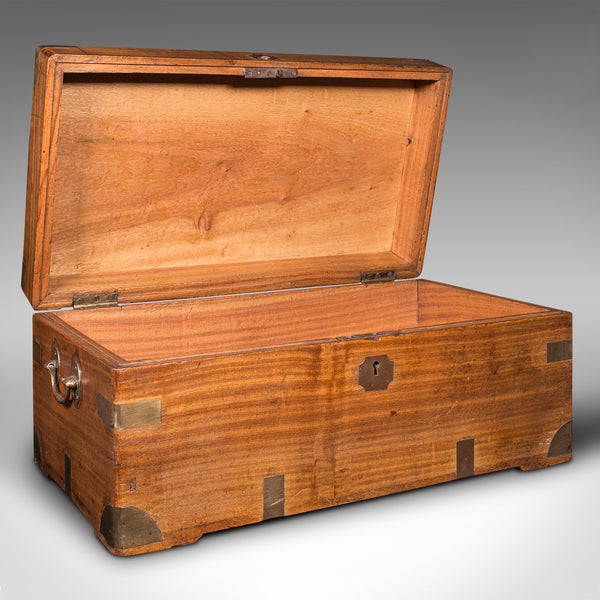 Antique Campaign Chest, English, Camphorwood Storage Box, Trunk, Victorian, 1850