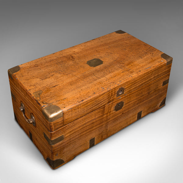 Antique Campaign Chest, English, Camphorwood Storage Box, Trunk, Victorian, 1850