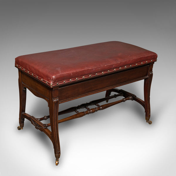 Antique Duet Music Stool, English, Recital Bench, Window Seat, Victorian, C.1870