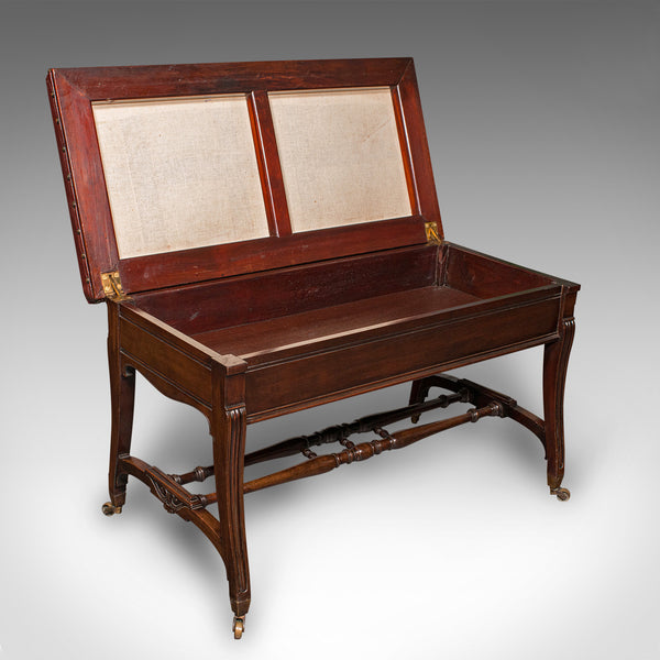 Antique Duet Music Stool, English, Recital Bench, Window Seat, Victorian, C.1870