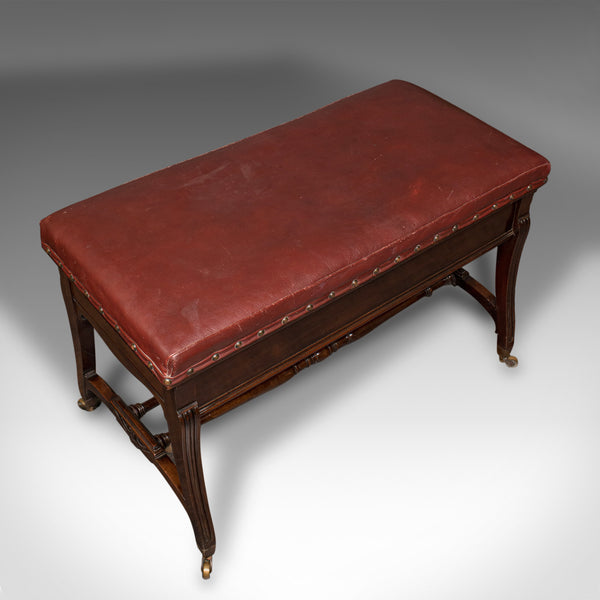 Antique Duet Music Stool, English, Recital Bench, Window Seat, Victorian, C.1870