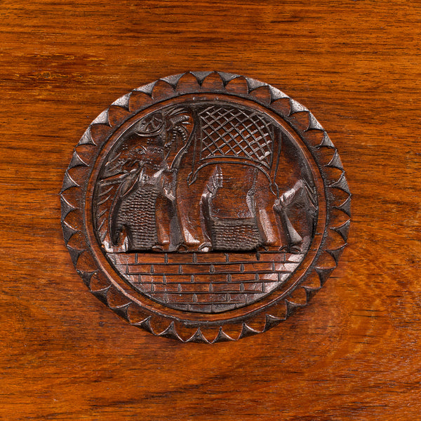 Antique Occasional Table, Indian Teak, Carved, Coffee, Elephants, Late Victorian