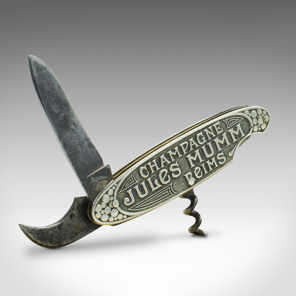 Antique Decorative Champagne Corkscrew, German, Multi Tool, Jules Mumm, C.1920