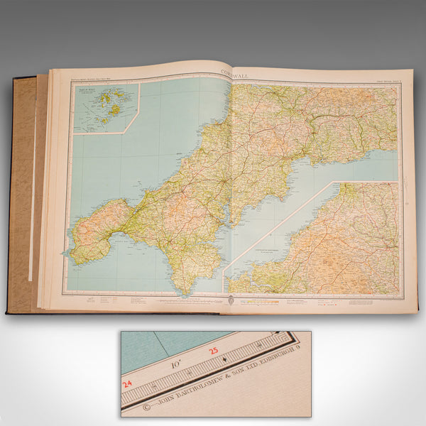 Large Vintage Half-Inch Map Folio, Great Britain, Cartography Atlas, Bartholomew