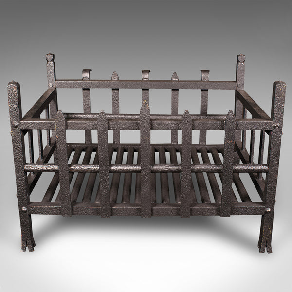 Antique Fire Basket, English, Wrought Iron Fireplace Grate, Victorian, C.1880