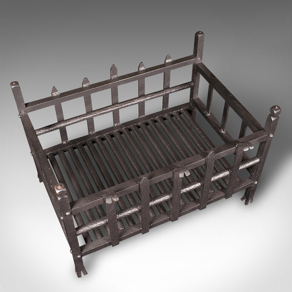 Antique Fire Basket, English, Wrought Iron Fireplace Grate, Victorian, C.1880