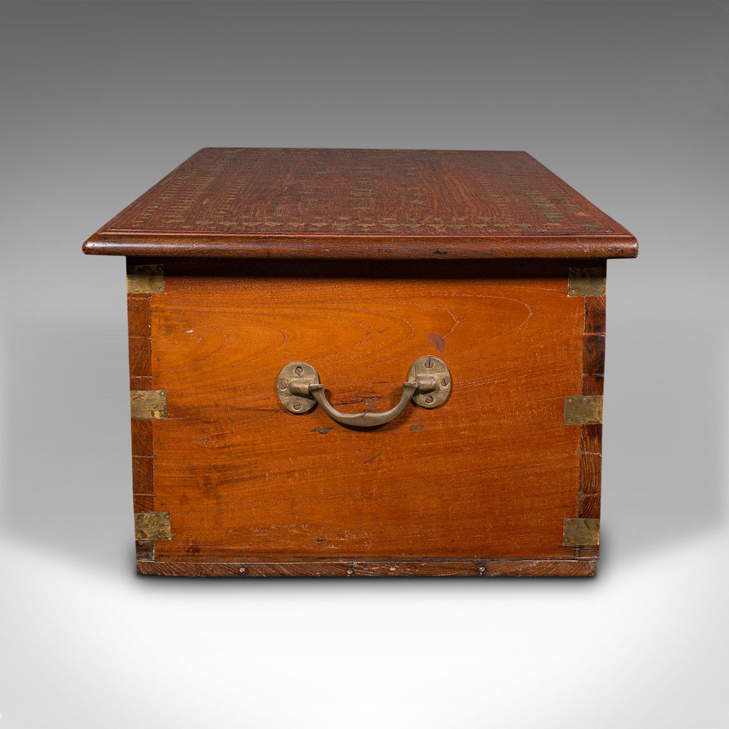 Vintage Campaign Chest Anglo Indian Teak Brass Inlay Coffee Table London Fine Antiques 0857