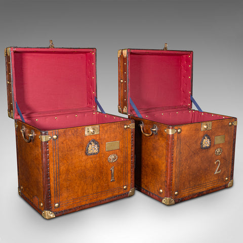 Pair Antique Officer's Campaign Luggage Cases, English, Nightstands, Edwardian