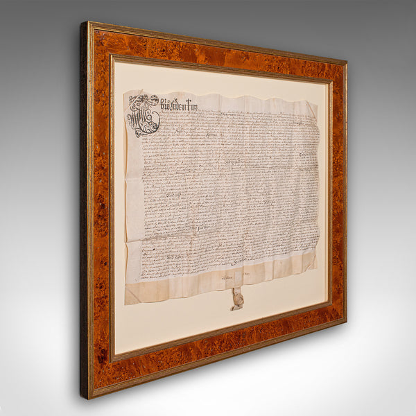 Antique Framed Indenture, English, Vellum, Document, 17th Century, Dated 1671