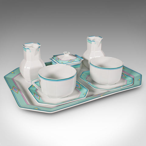 Vintage Afternoon Tea Set, French, Ceramic, Serving Tray, Cups, Art Deco Taste