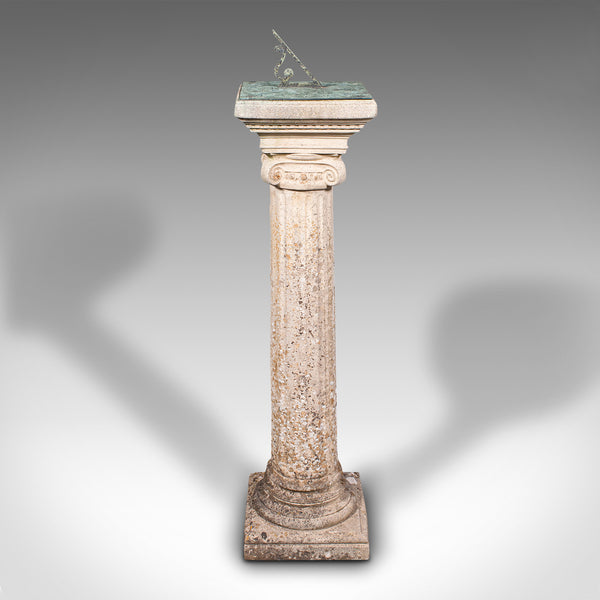 Vintage Garden Sundial, English, Stone, Bronze, Ornamental, Outdoors, Circa 1950