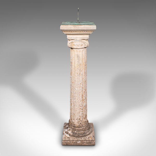 Vintage Garden Sundial, English, Stone, Bronze, Ornamental, Outdoors, Circa 1950