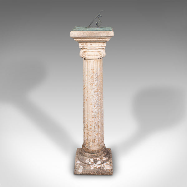 Vintage Garden Sundial, English, Stone, Bronze, Ornamental, Outdoors, Circa 1950