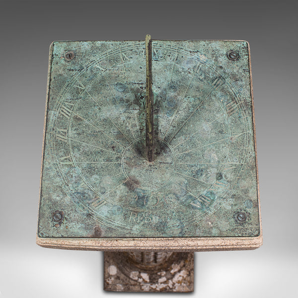 Vintage Garden Sundial, English, Stone, Bronze, Ornamental, Outdoors, Circa 1950