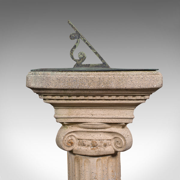 Vintage Garden Sundial, English, Stone, Bronze, Ornamental, Outdoors, Circa 1950