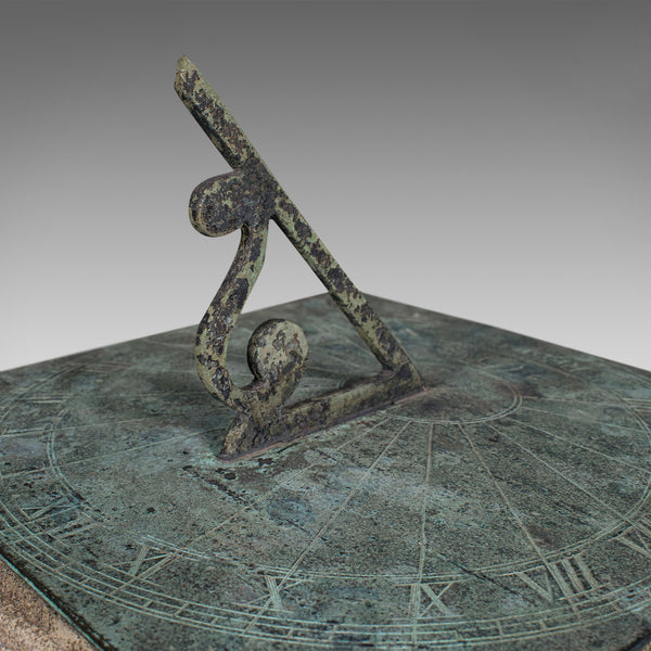 Vintage Garden Sundial, English, Stone, Bronze, Ornamental, Outdoors, Circa 1950