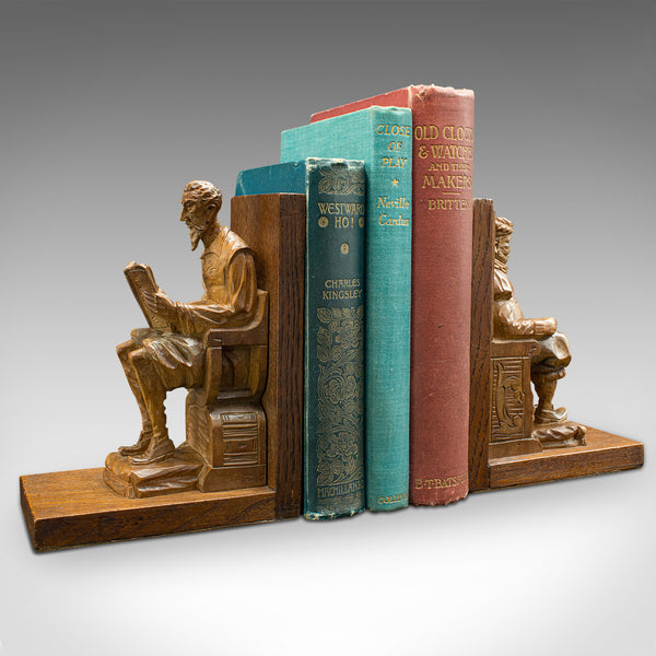 Pair Of Vintage Character Bookends, Spanish, Hand Carved, Book Rest, Don Quixote