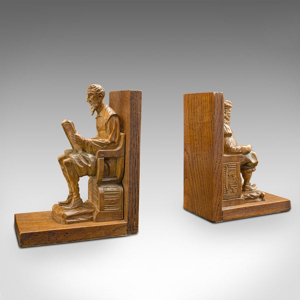 Pair Of Vintage Character Bookends, Spanish, Hand Carved, Book Rest, Don Quixote