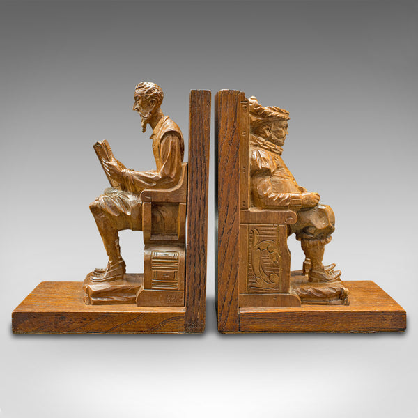 Pair Of Vintage Character Bookends, Spanish, Hand Carved, Book Rest, Don Quixote