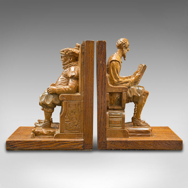 Pair Of Vintage Character Bookends, Spanish, Hand Carved, Book Rest, Don Quixote