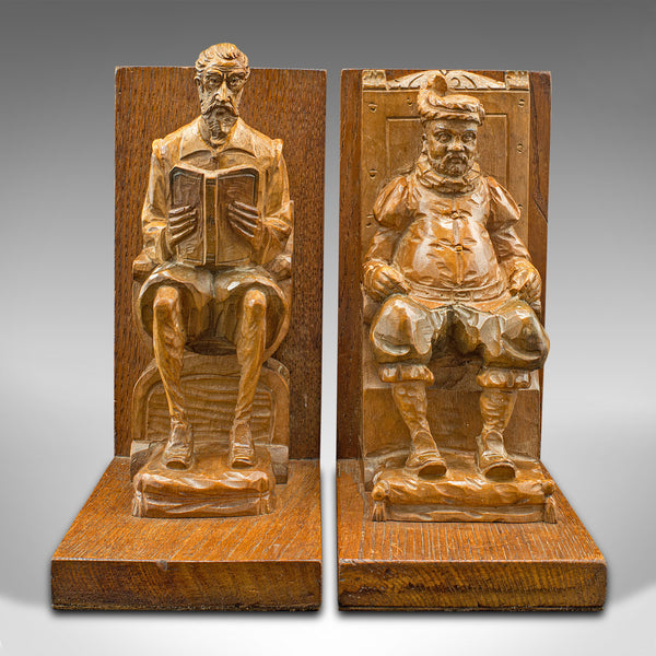 Pair Of Vintage Character Bookends, Spanish, Hand Carved, Book Rest, Don Quixote