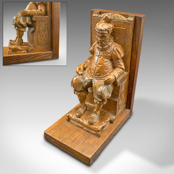 Pair Of Vintage Character Bookends, Spanish, Hand Carved, Book Rest, Don Quixote