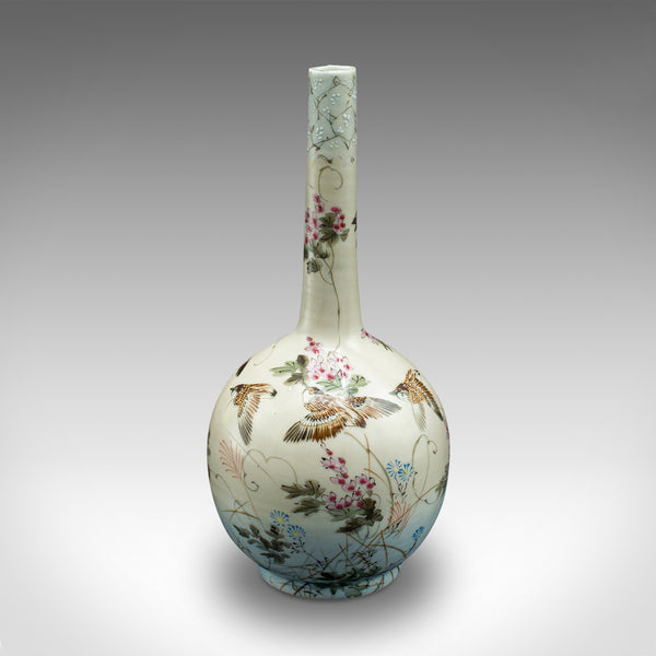 Pair Of Antique Single Stem Vases, Japanese, Ceramic, Meiji Period, Victorian