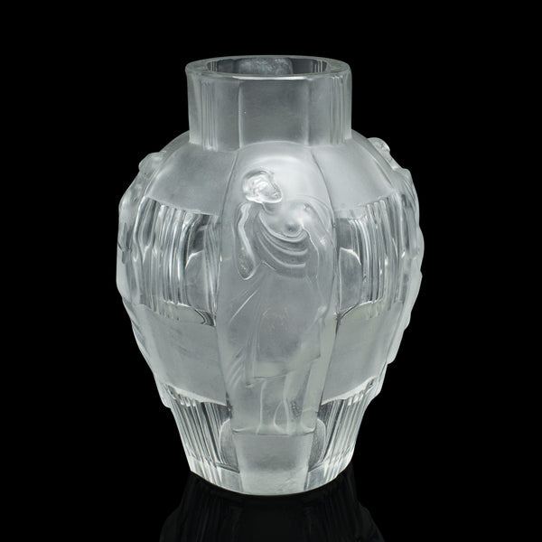 Pair Of Antique Art Nouveau Flower Vases, French, Frosted Glass, After Lalique