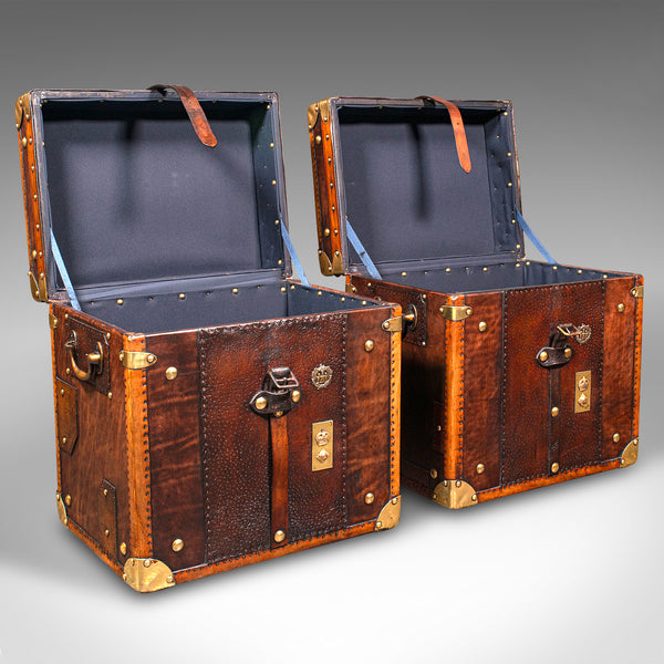 Pair of Vintage Military Campaign Cases, English, Leather, Luggage, Nightstands