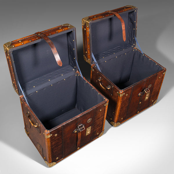 Pair of Vintage Military Campaign Cases, English, Leather, Luggage, Nightstands