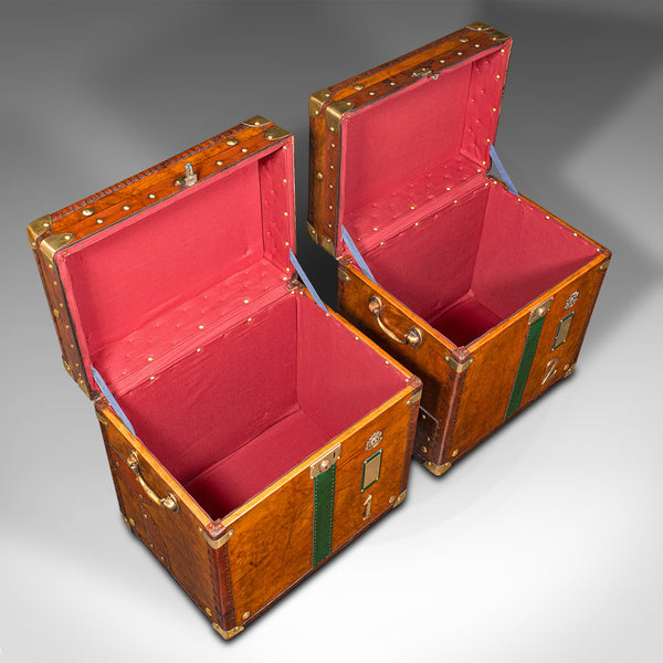 Pair Of Vintage Officer's Campaign Luggage Cases, English, Leather, Nightstand