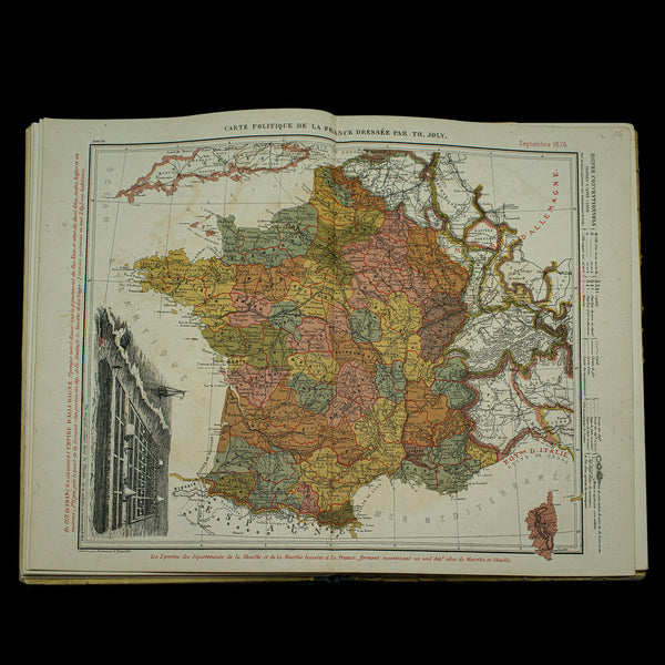 Antique World Atlas, French Language, Cartography, Reference Book, Victorian