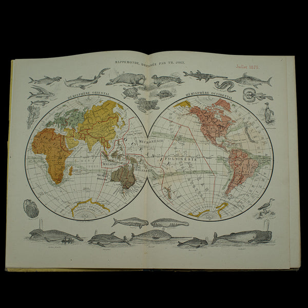 Antique World Atlas, French Language, Cartography, Reference Book, Victorian