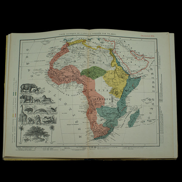 Antique World Atlas, French Language, Cartography, Reference Book, Victorian