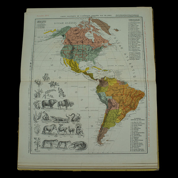 Antique World Atlas, French Language, Cartography, Reference Book, Victorian