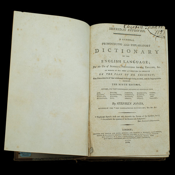 Antique Sheridan Dictionary, English, Reference, 9th Edition, Georgian, C.1804