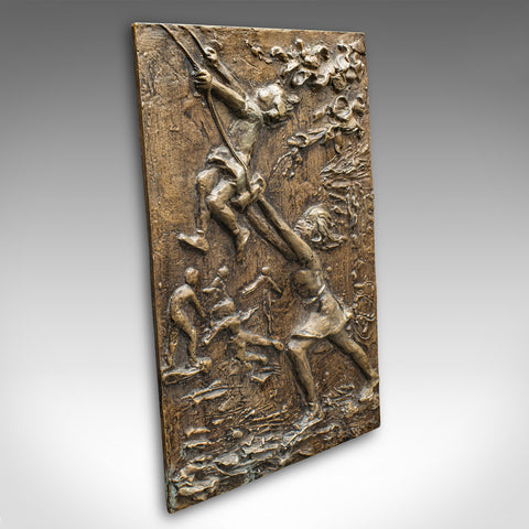 Vintage Decorative Relief Plaque, English, Bronze Plate, Mid Century, Circa 1950