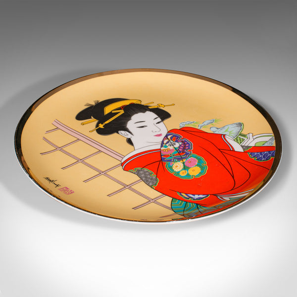 Vintage Ukiyo-e Display Plate, Japanese, Ceramic, Decorative Dish, Geisha Figure