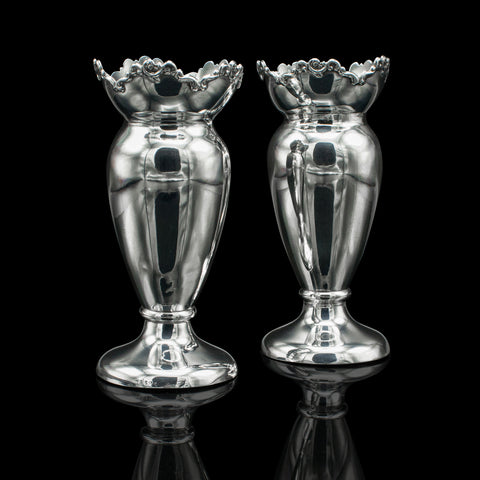 Pair Of Antique Duck Egg Cups, English, Silver, Vase, Edwardian, Hallmarked 1904
