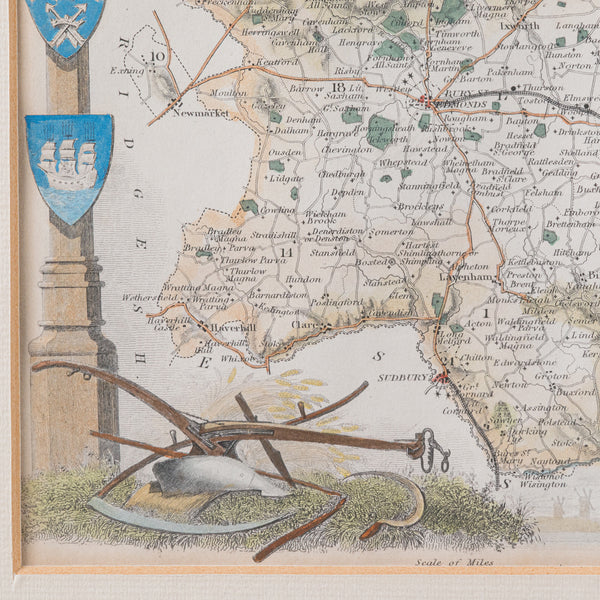 Antique County Map, Suffolk, English, Framed Lithograph, Cartography, Victorian