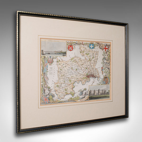 Antique County Map, Middlesex, English, Framed, Litho, Cartography, Victorian