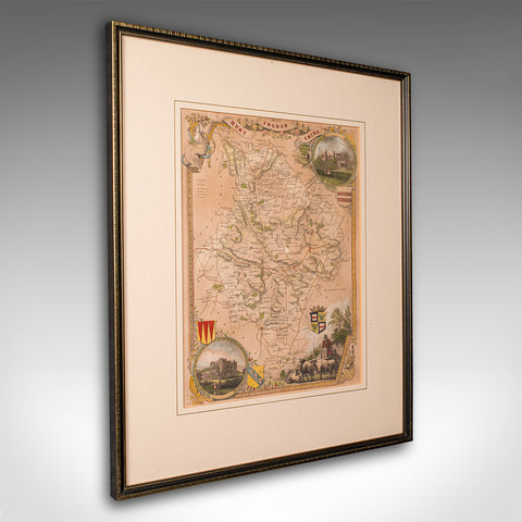 Antique Lithography Map, Huntingdonshire, English, Framed Cartography, Victorian