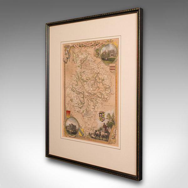 Antique Lithography Map, Huntingdonshire, English, Framed Cartography, Victorian