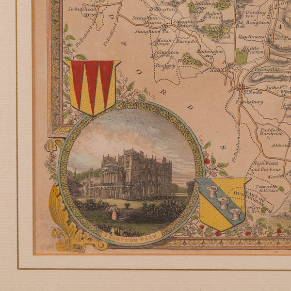 Antique Lithography Map, Huntingdonshire, English, Framed Cartography, Victorian