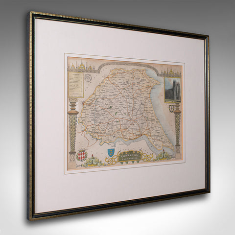 Antique East Yorkshire Map, English, Framed Lithograph, Cartography, Victorian