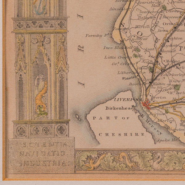 Antique County Map, Lancashire, English, Framed Lithography, Cartography, C.1860