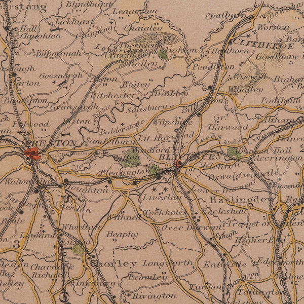 Antique County Map, Lancashire, English, Framed Lithography, Cartography, C.1860