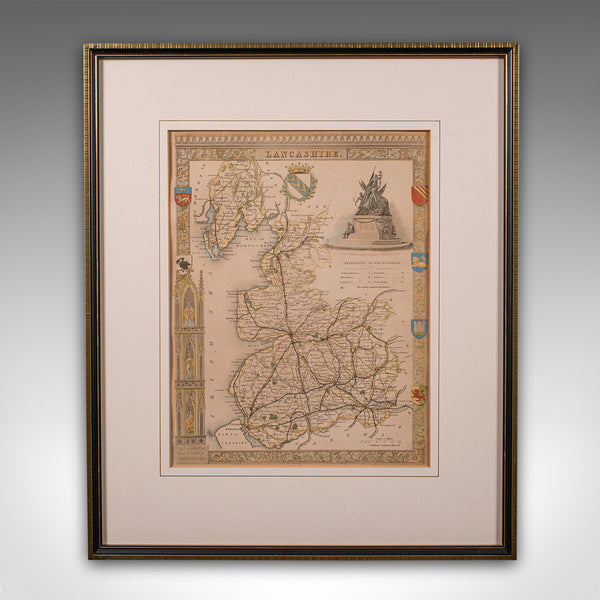 Antique County Map, Lancashire, English, Framed Lithography, Cartography, C.1860