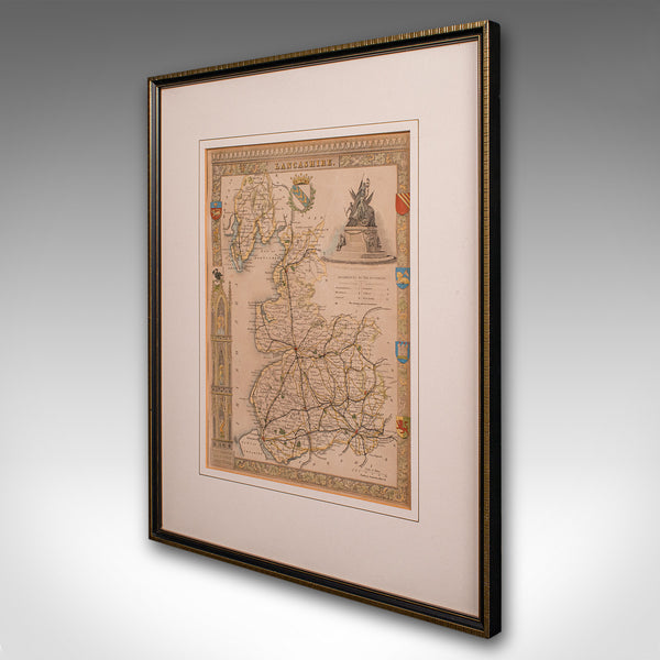 Antique County Map, Lancashire, English, Framed Lithography, Cartography, C.1860