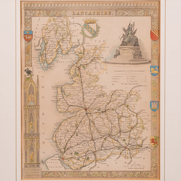 Antique County Map, Lancashire, English, Framed Lithography, Cartography, C.1860